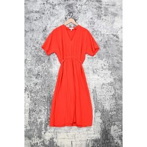 & Other Stories Red Crepe Kimono Sleeve V Neck Midi Dress
